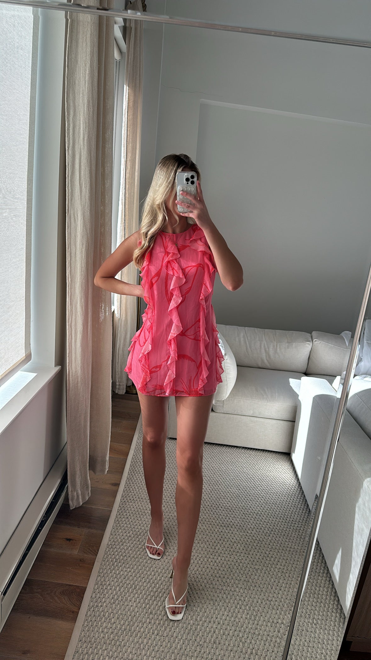 Hutch Pink Ruffle High Neck Mini Dress