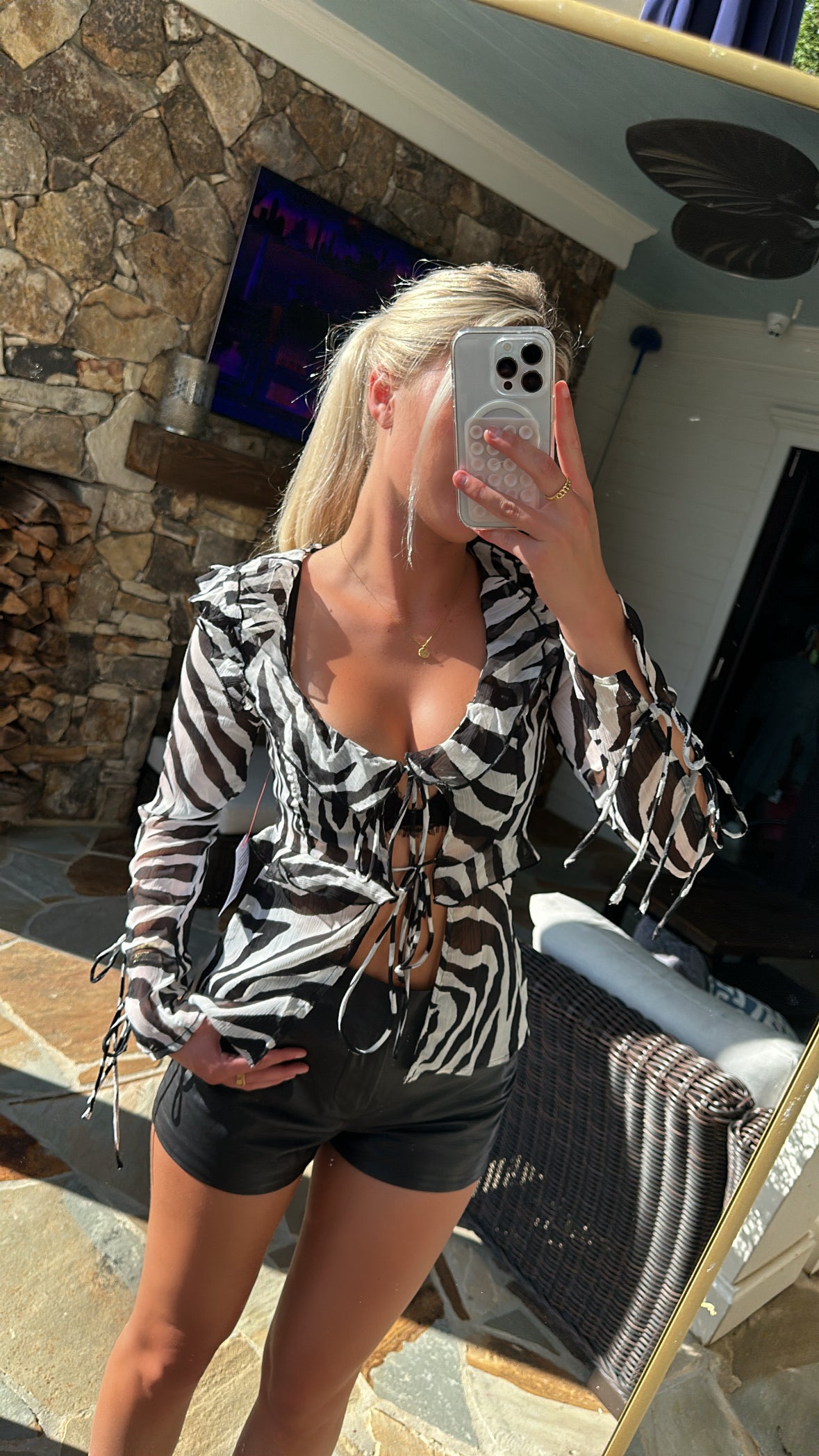 Sheer Zebra Print Long Sleeve Blouse