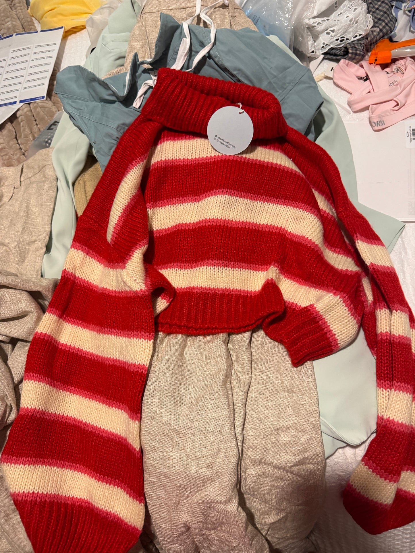 Cloud Ten Red & Pink Striped Sweater