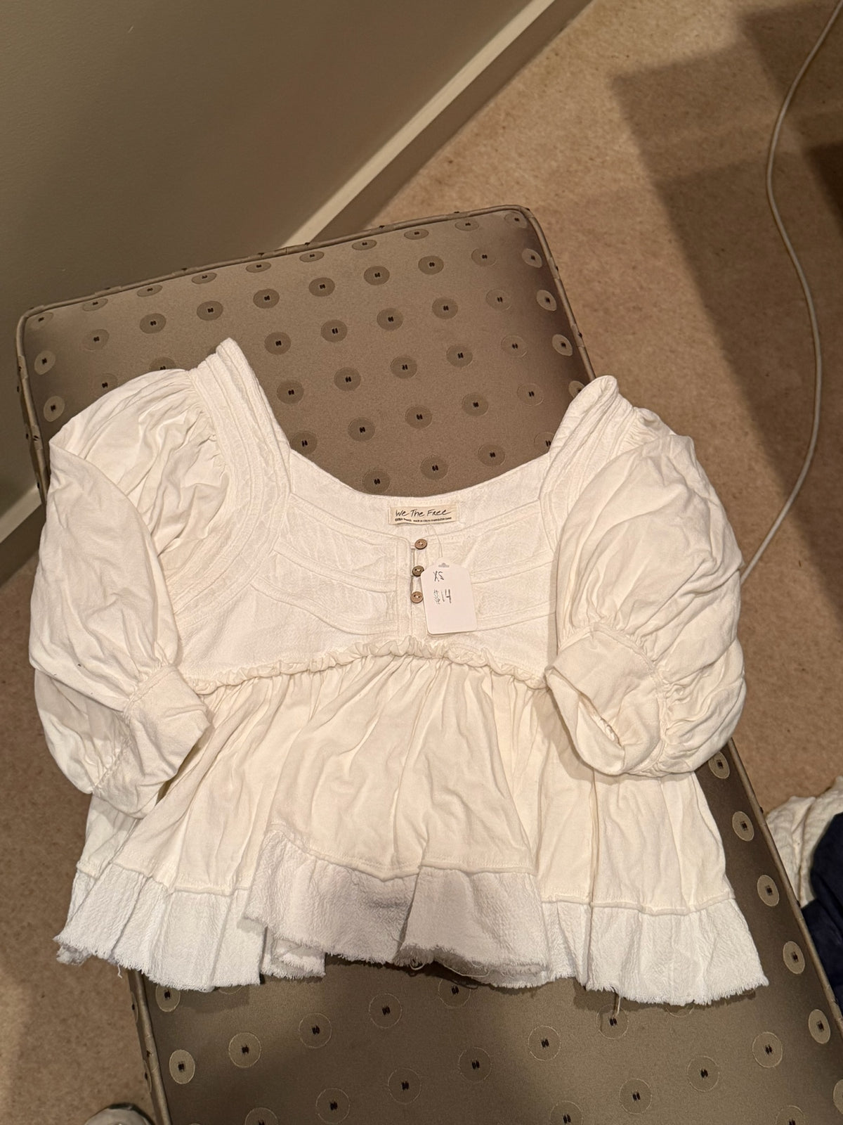 Free People White Puff Sleeve Top