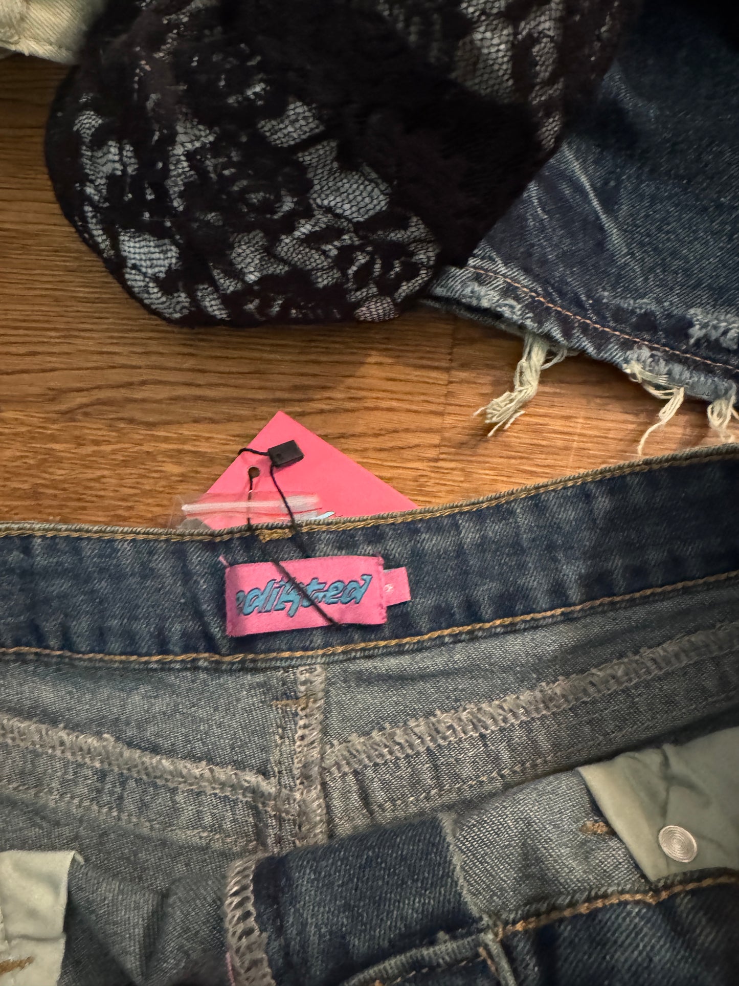 Edikted Dark Wash Denim Mini Shorts