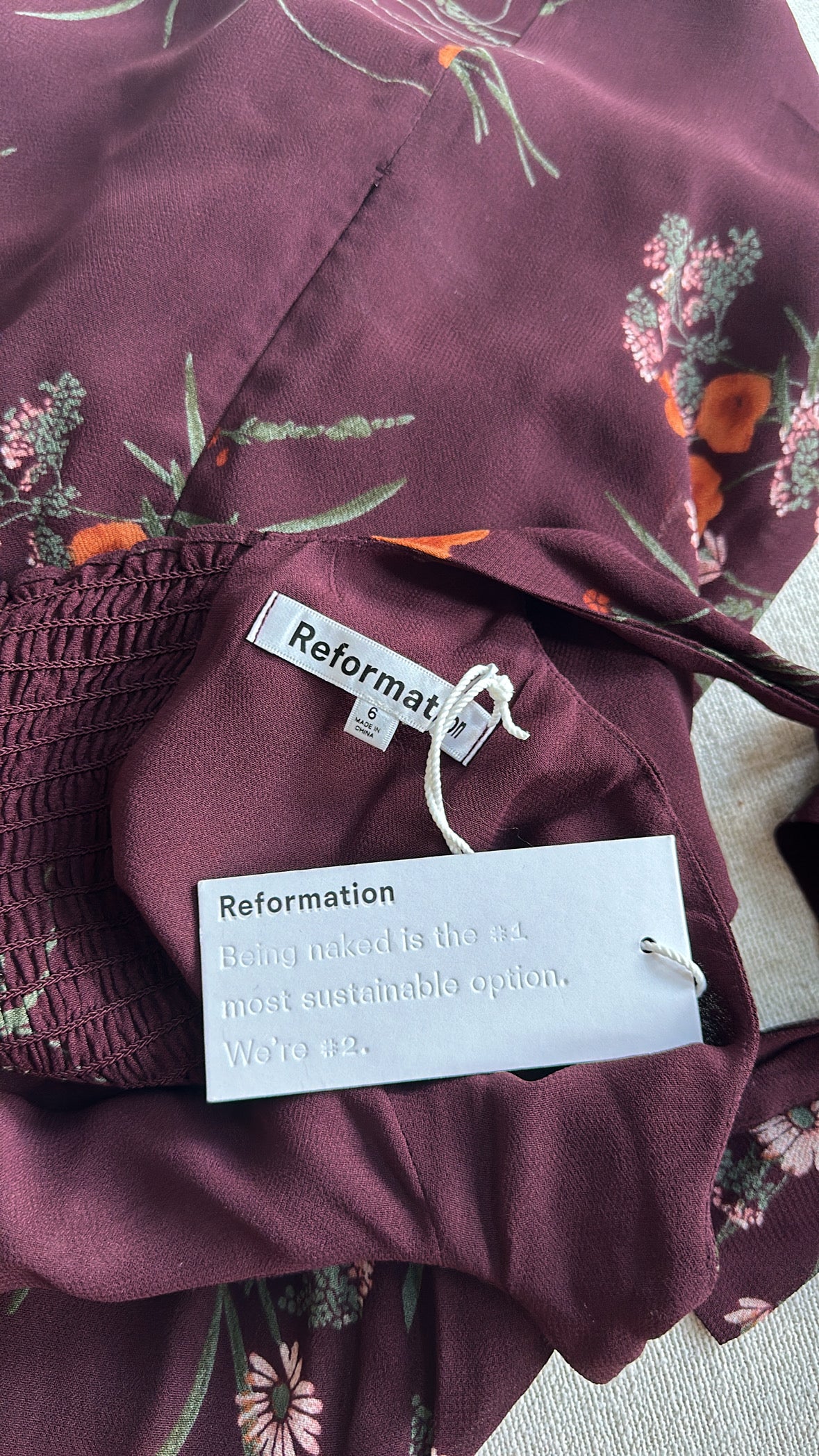 Reformation Burgundy Floral Midi Dress