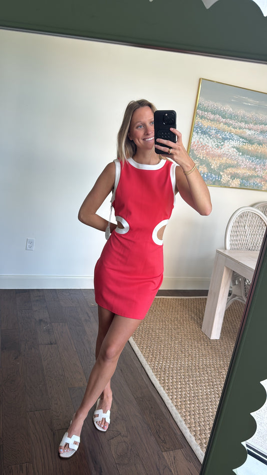 STAUD Cherry Red Cutout Mini Dress