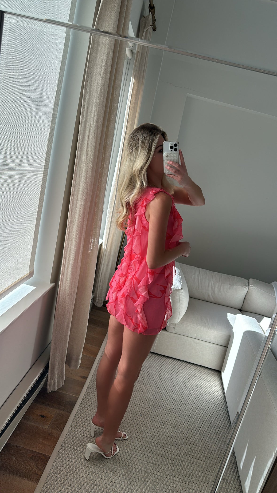 Hutch Pink Ruffle High Neck Mini Dress