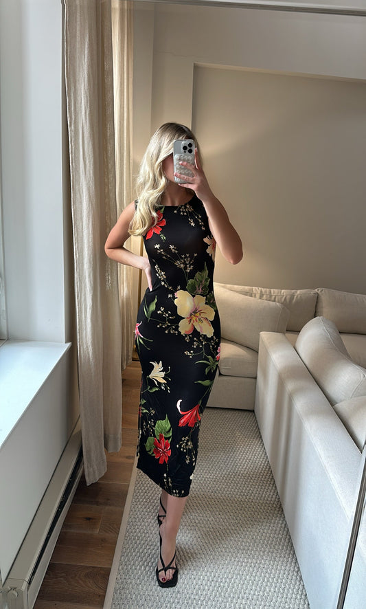 Rouje Black Floral Midi Dress