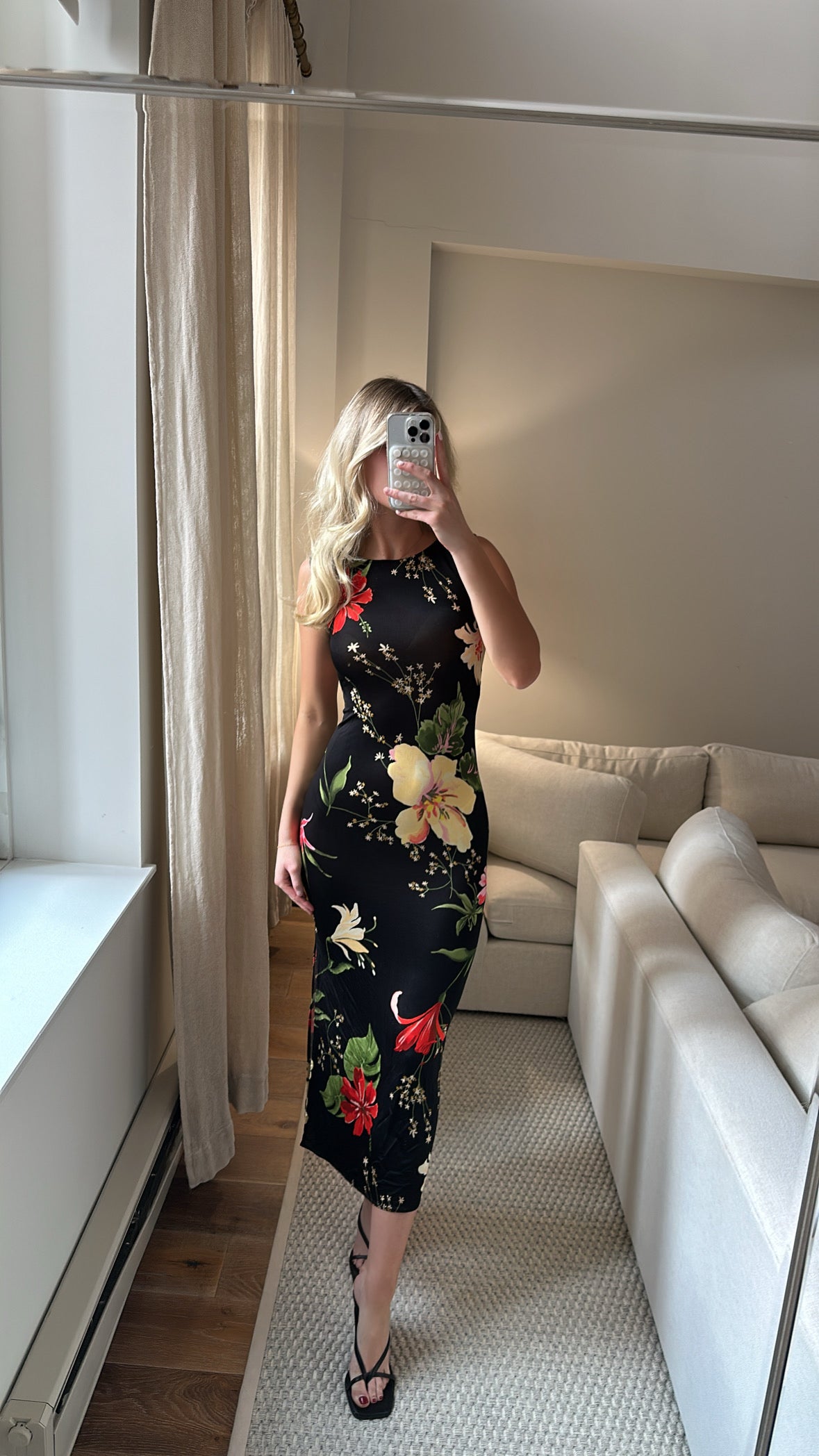 Rouje Black Floral Midi Dress