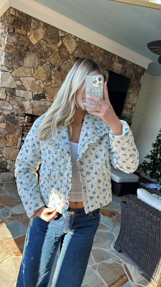 Storia Quilted Floral Ruffle Jacket