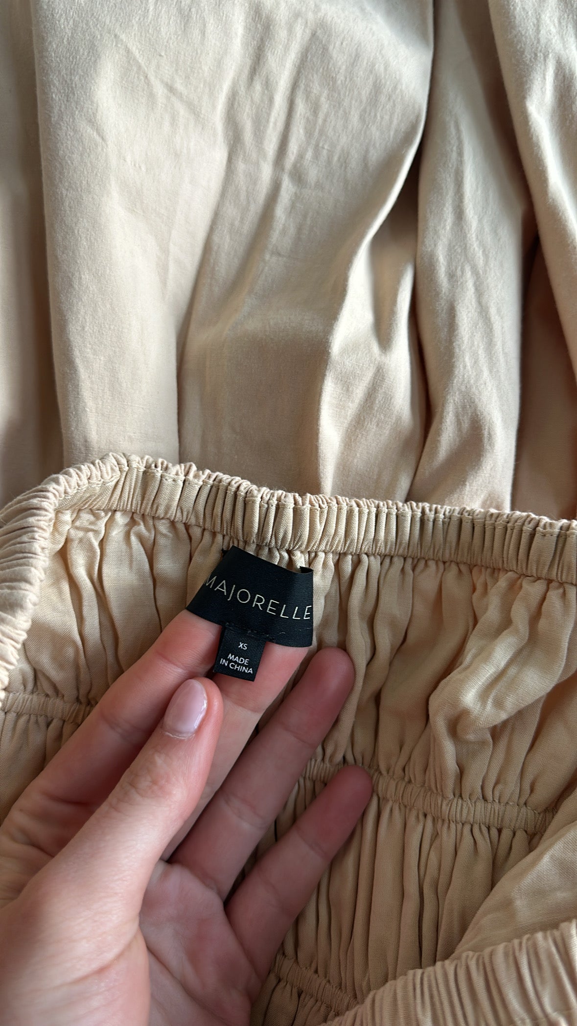REVOLVE Majorelle Strapless Beige Ruched Dress