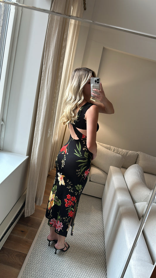 Rouje Black Floral Midi Dress