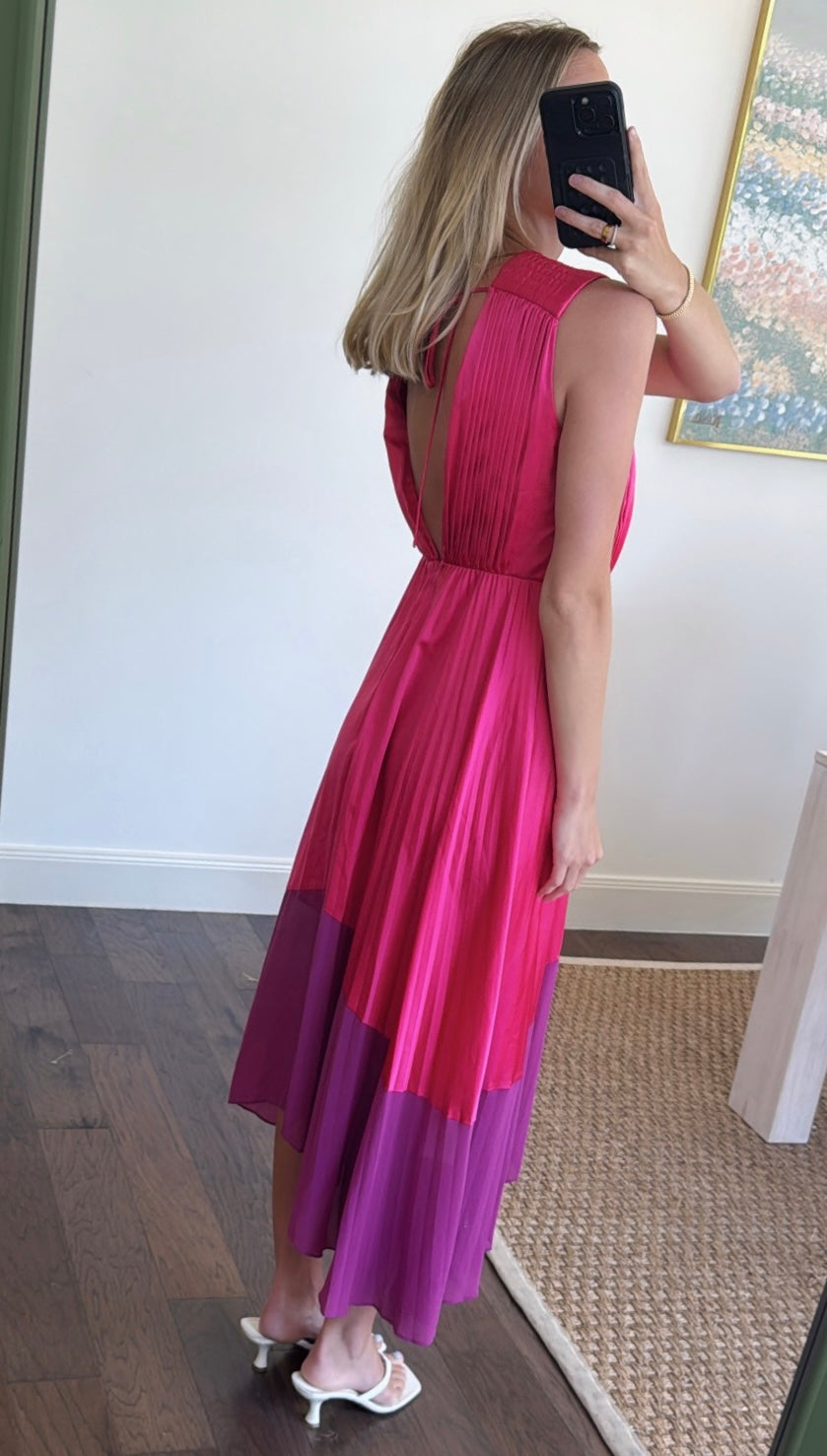 AMUR Pink & Purple Color-Block Midi Dress