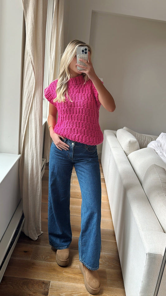 English Factory Hot Pink Knit Oversized Sweater Vest