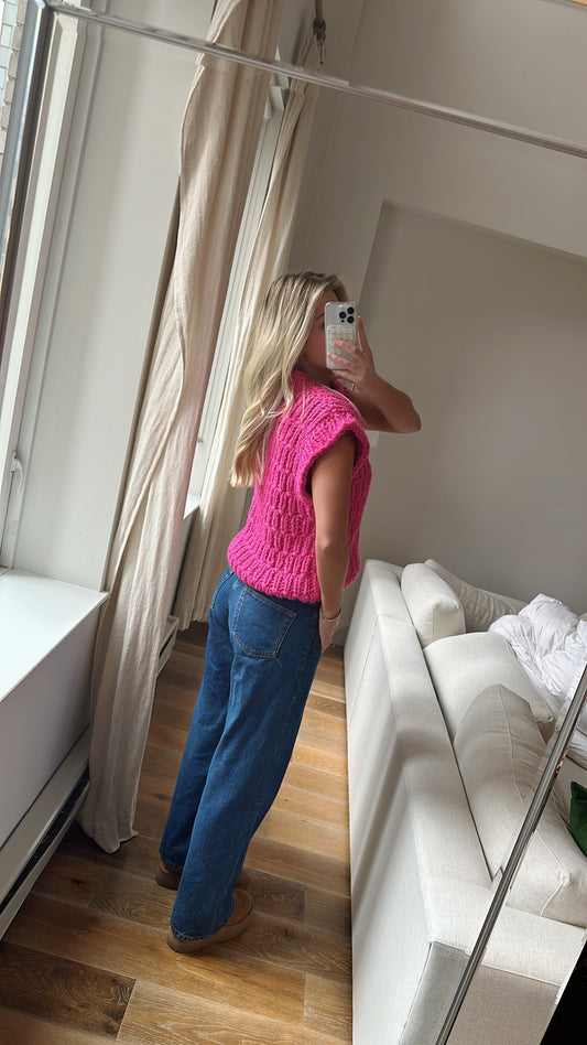English Factory Hot Pink Knit Oversized Sweater Vest
