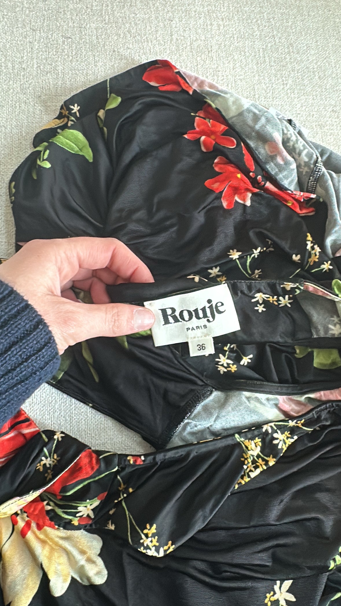 Rouje Black Floral Midi Dress
