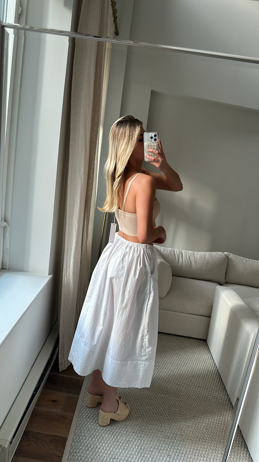 L'Academie White Midi Skirt