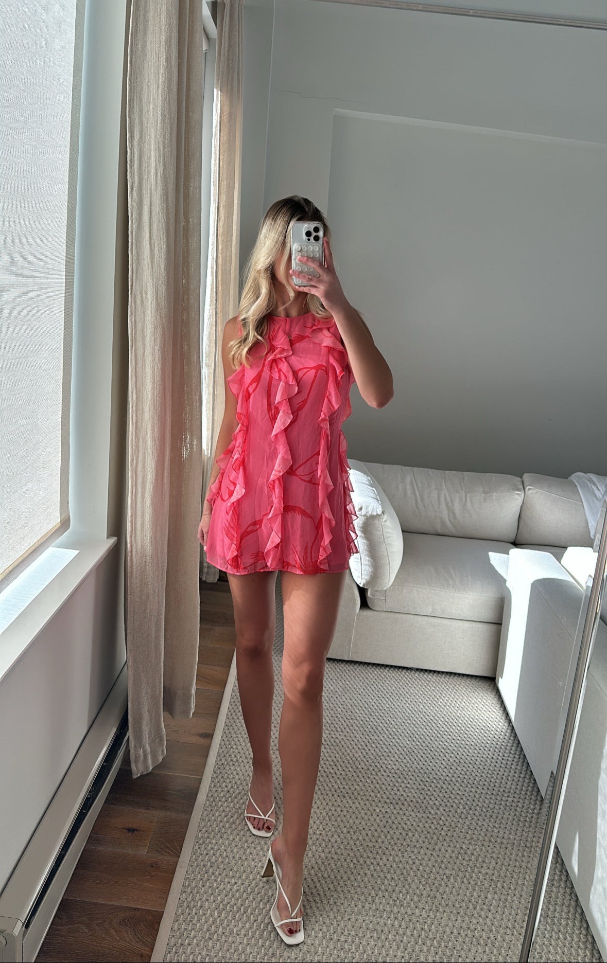 Hutch Pink Ruffle High Neck Mini Dress