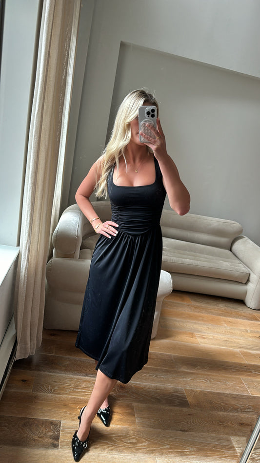 Princess Polly Black Ruched Midi Dress