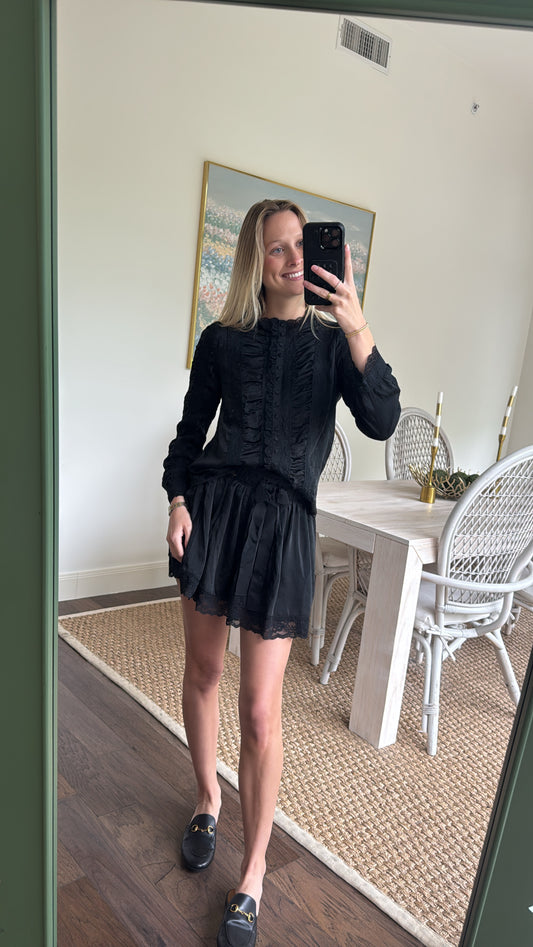 RESET Black Satin Skirt Set