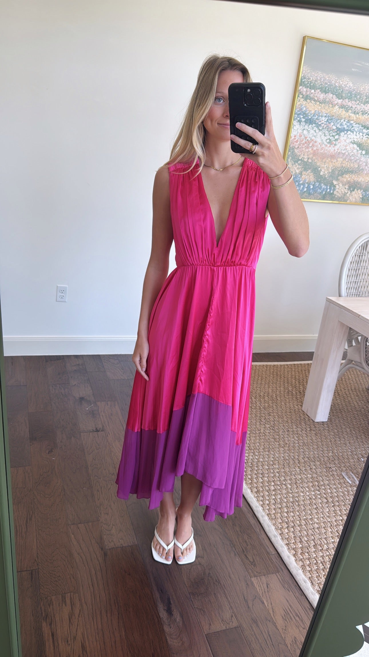 AMUR Pink & Purple Color-Block Midi Dress