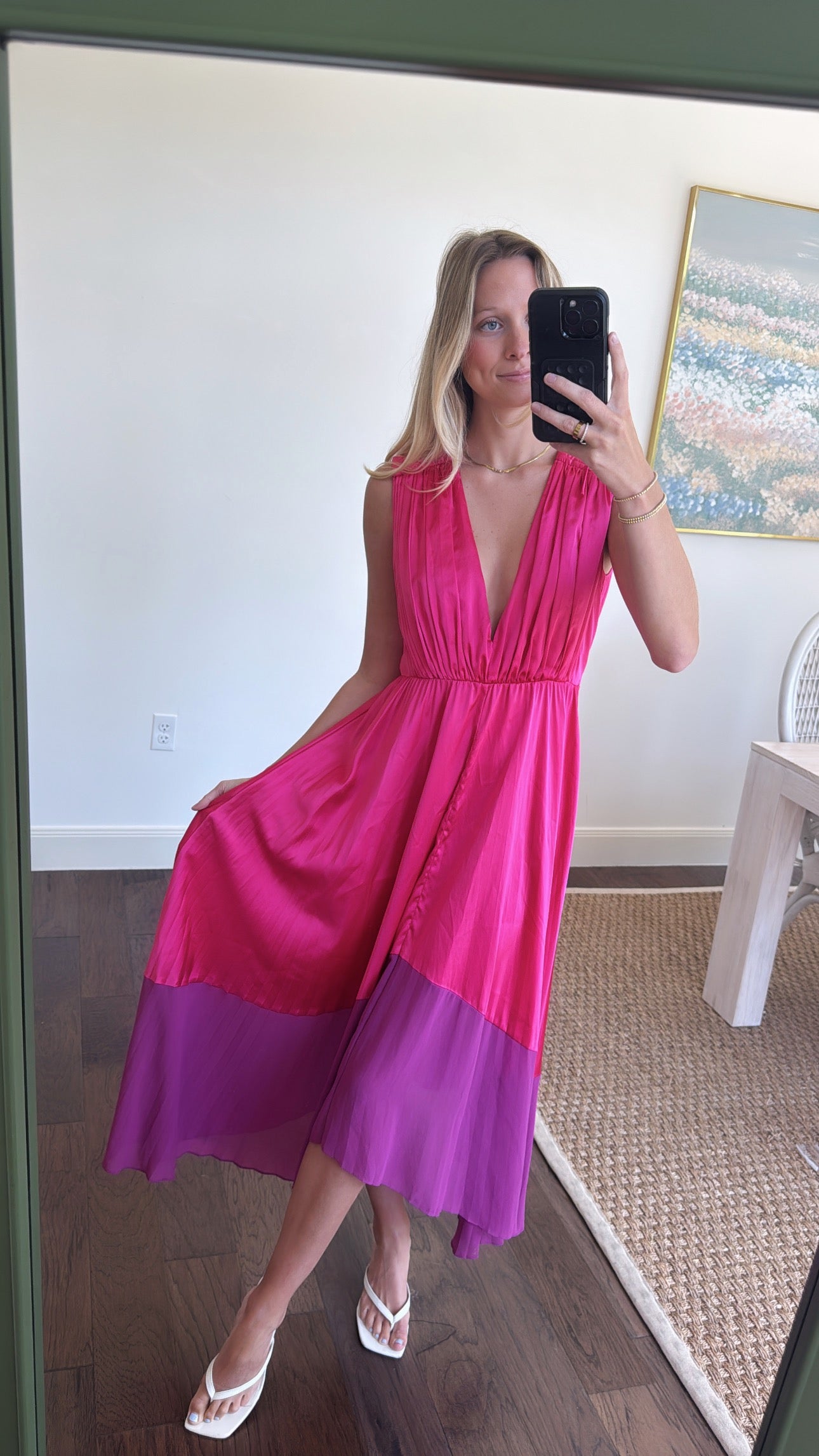 AMUR Pink & Purple Color-Block Midi Dress