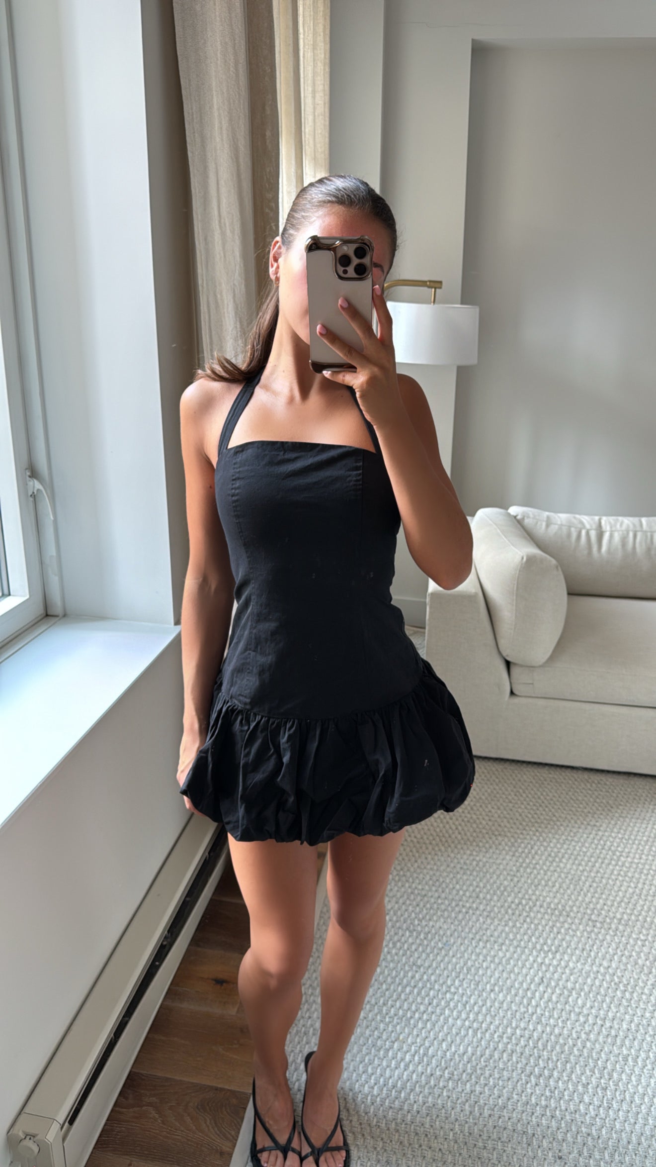 Lioness Black Halterneck Bubble Hem Mini Dress