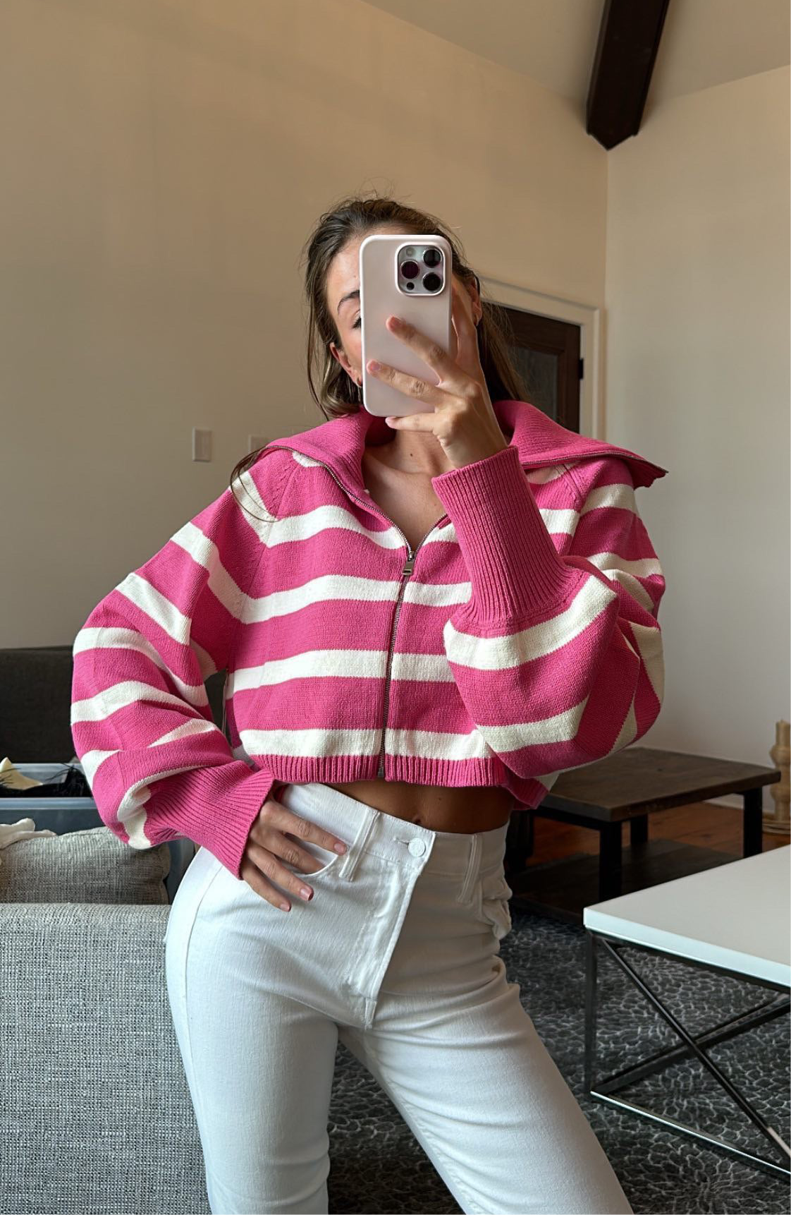 Bailey Striped Pink and White Oversized Pullover