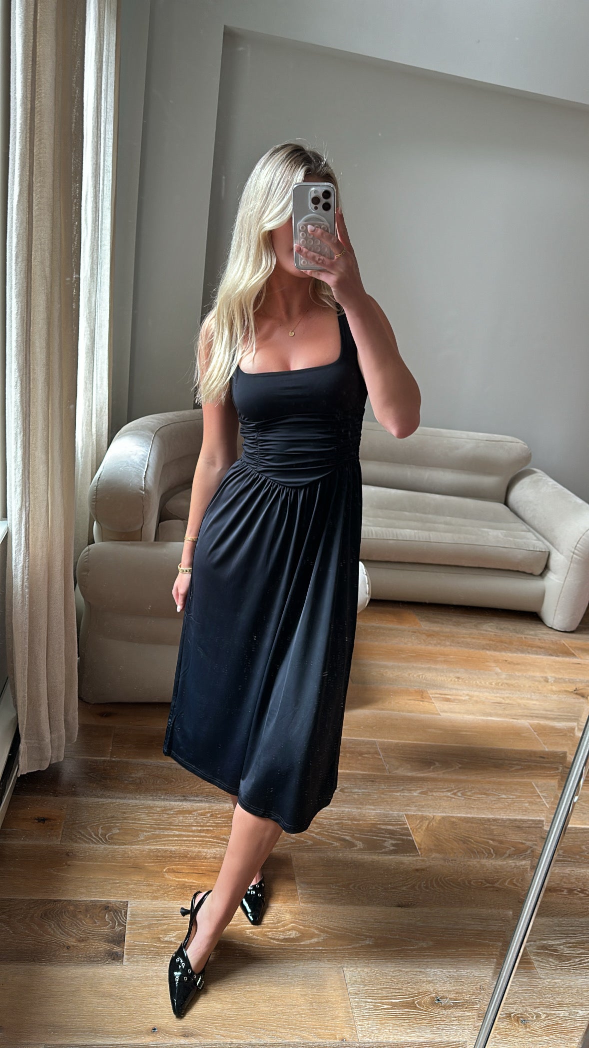 Princess Polly Black Ruched Midi Dress