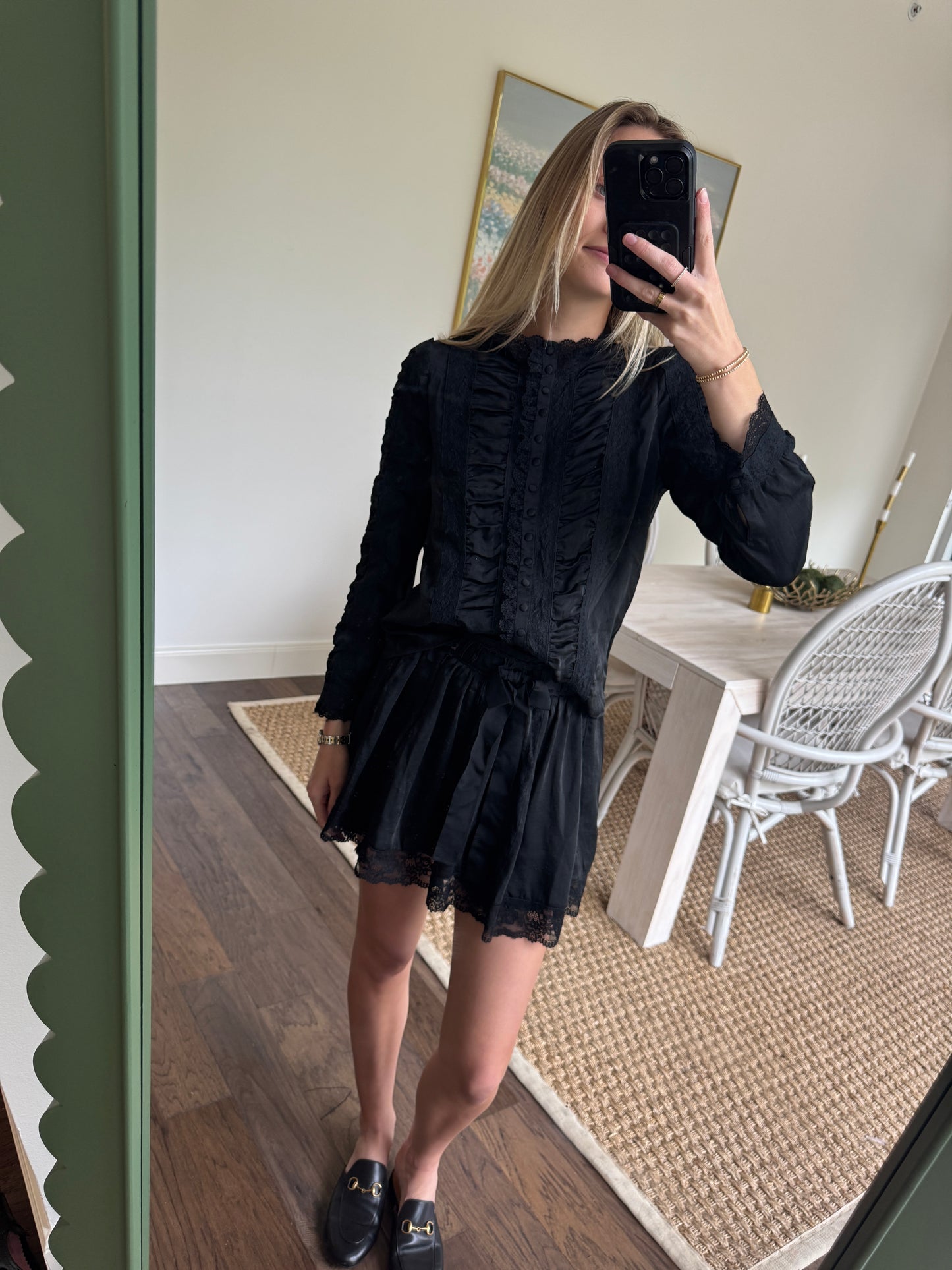 RESET Black Satin Skirt Set