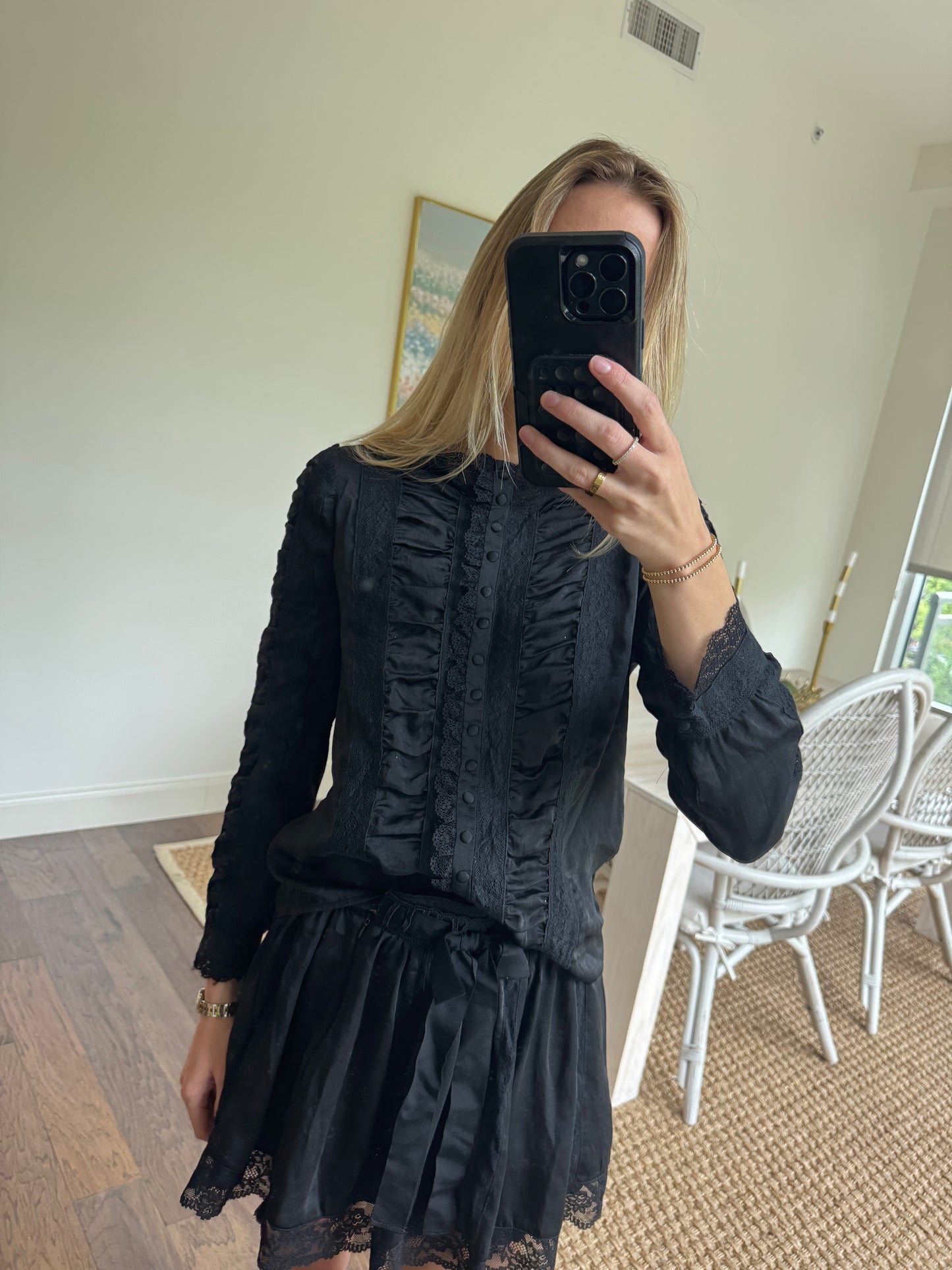 RESET Black Satin Skirt Set