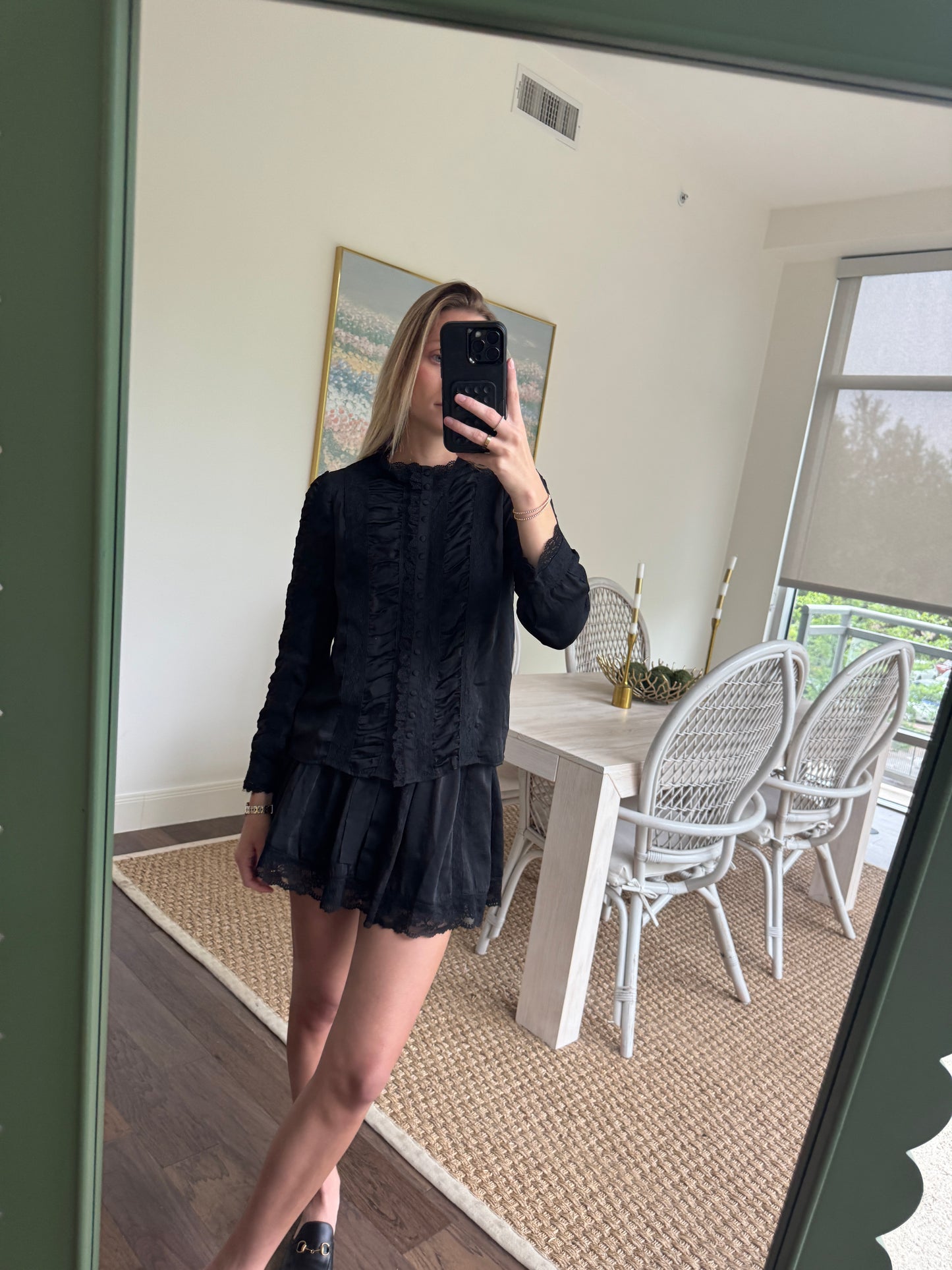 RESET Black Satin Skirt Set