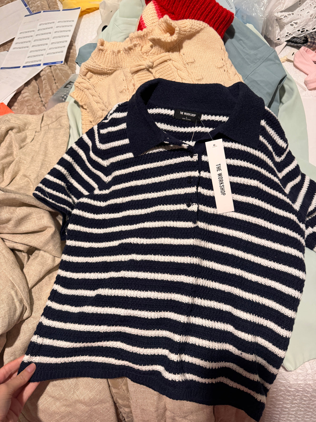 The Workshop Navy & White Striped Top