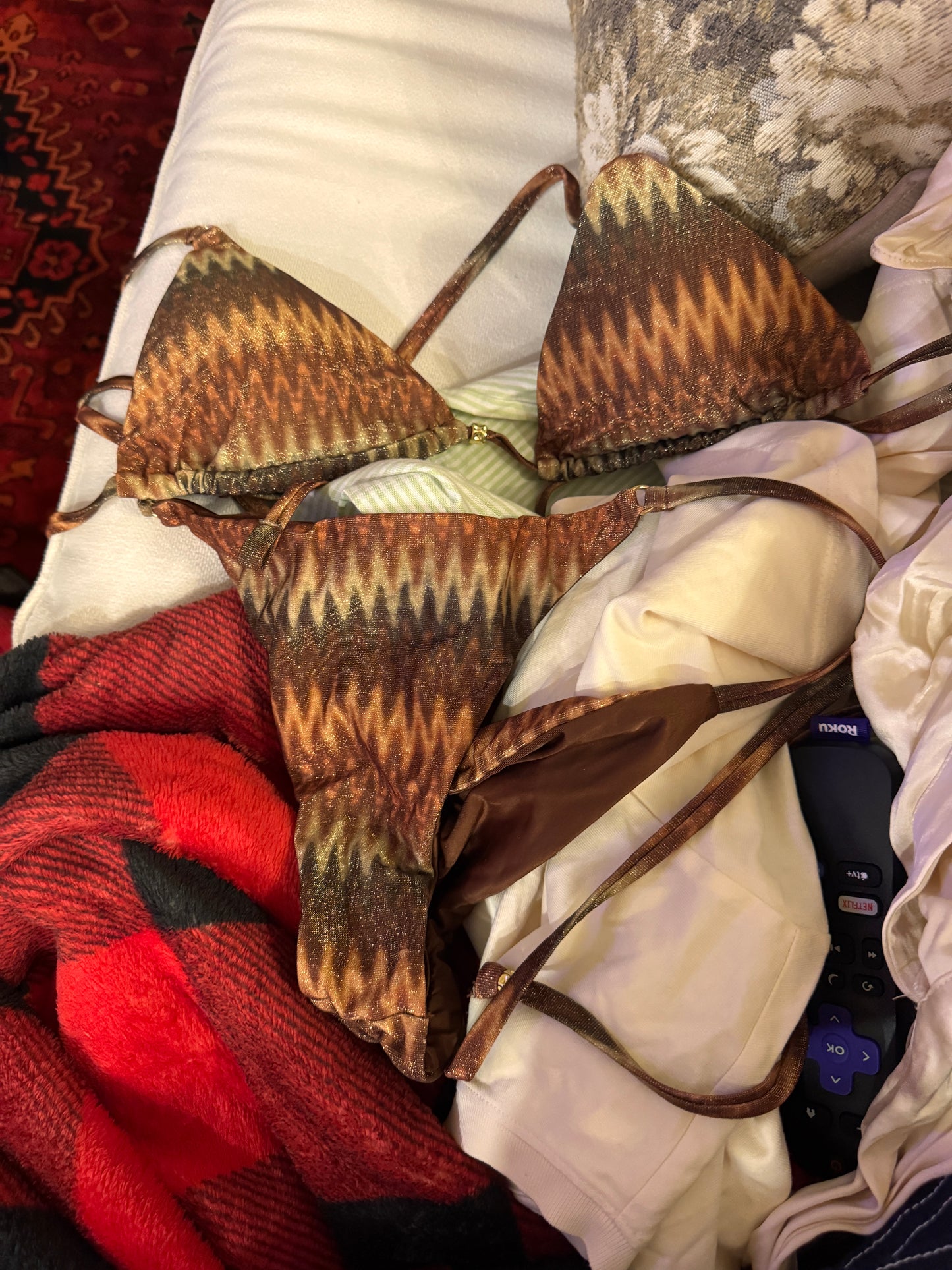 CALZEDONIA Brown Shimmer Chevron Bikini