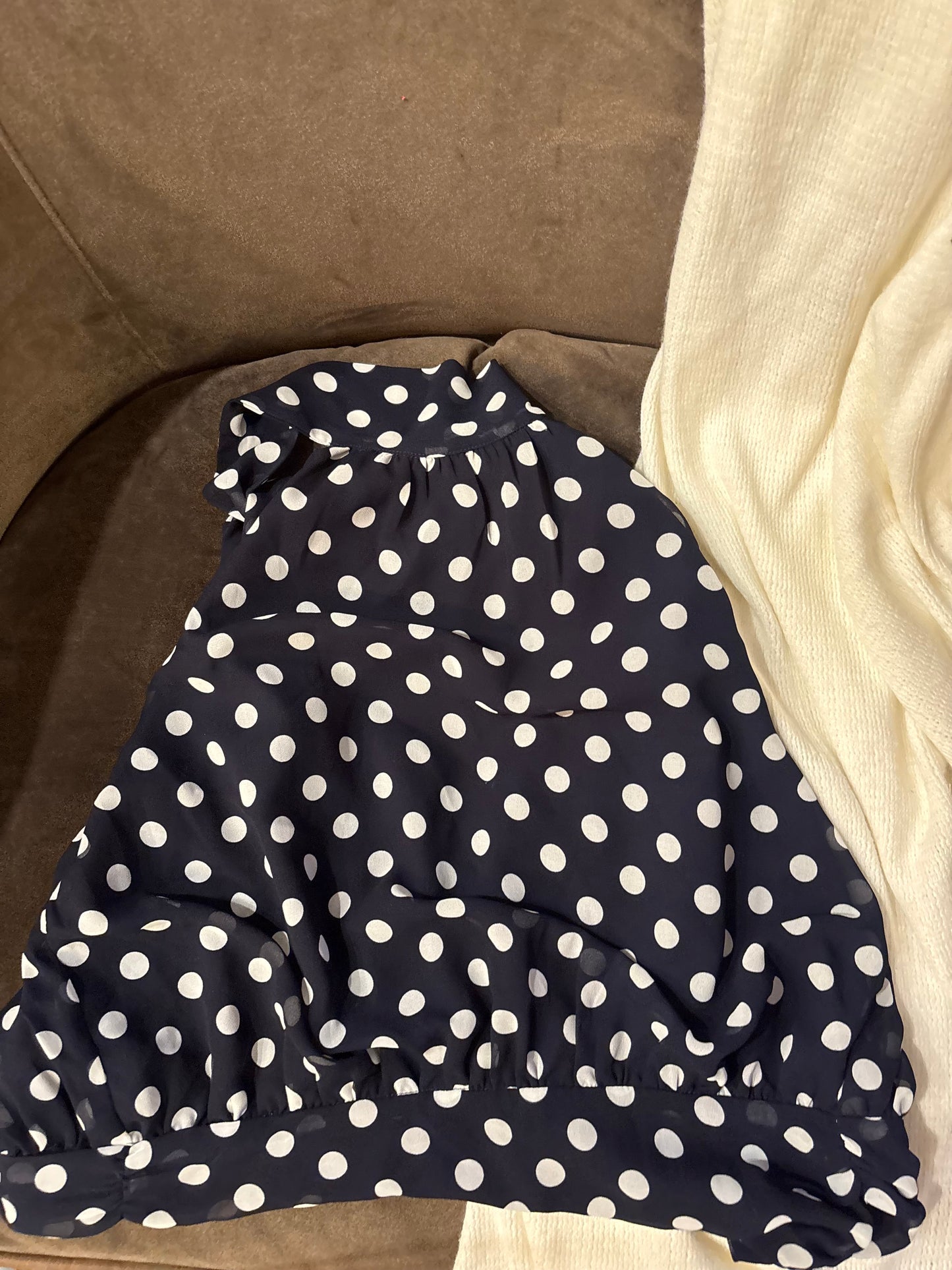 Cotton Candy La navy polka dot top