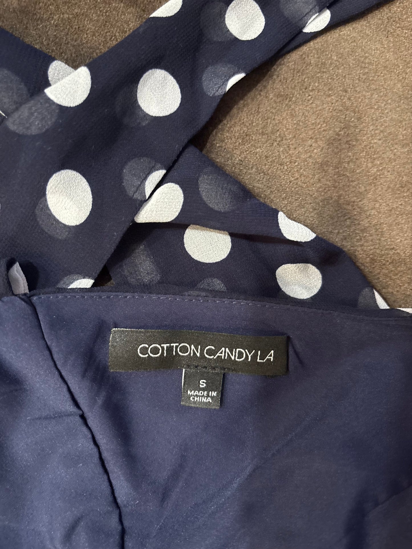 Cotton Candy La navy polka dot top