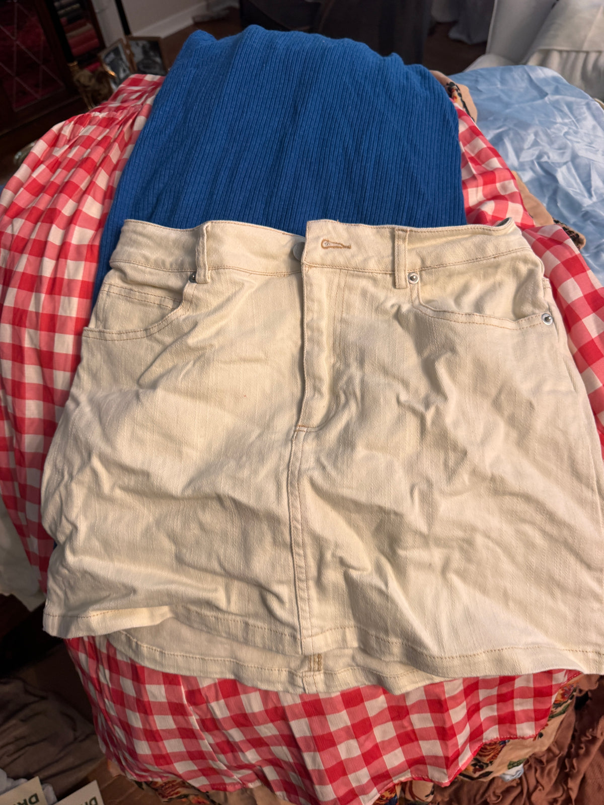 Le Lis Cream Denim Skirt Set