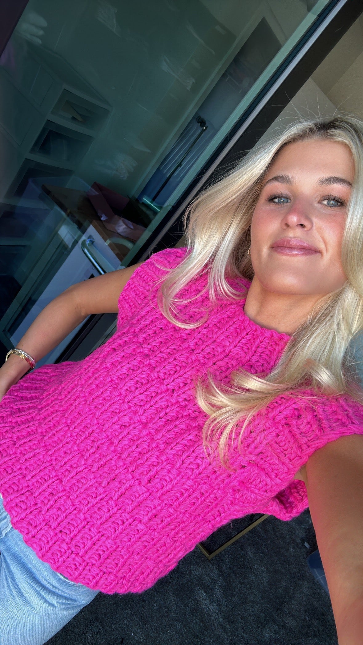 English Factory Hot Pink Knit Oversized Sweater Vest