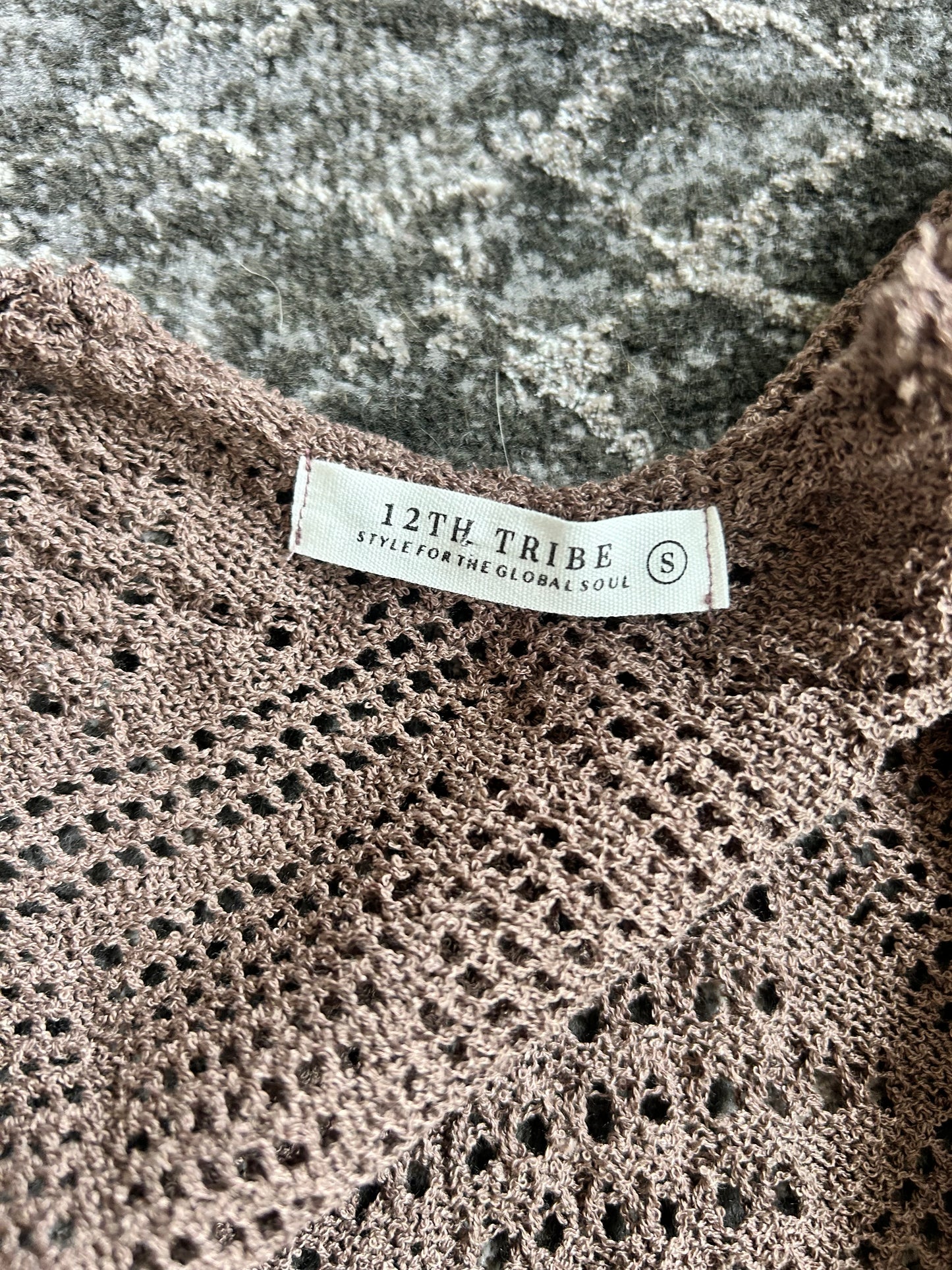12th Tribe Brown Crochet Cardigan