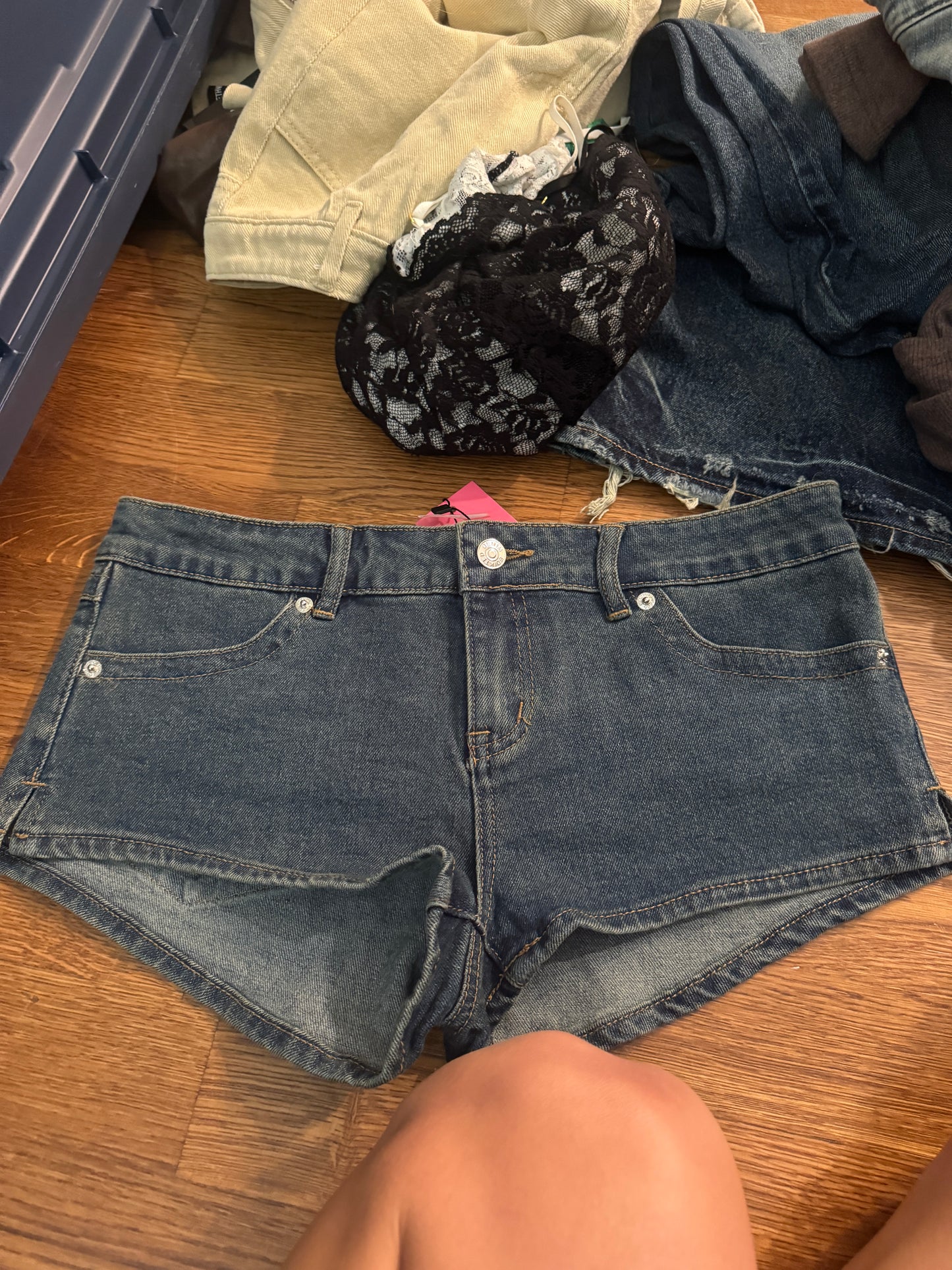 Edikted Dark Wash Denim Mini Shorts