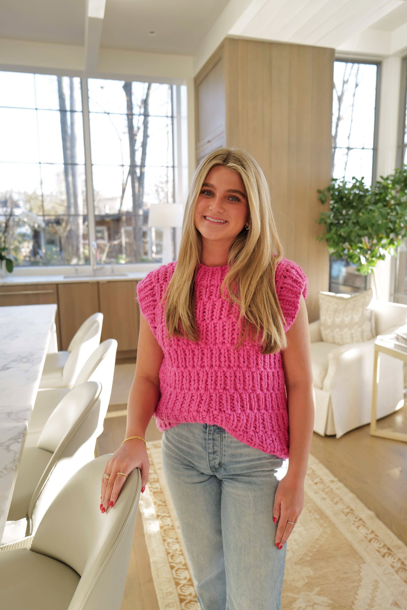 English Factory Hot Pink Knit Oversized Sweater Vest